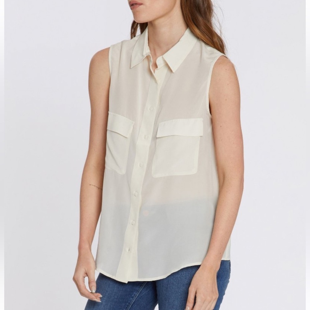 Equipment Femme Slim Signature Sleeveless Silk Button Down Tank Ivory Top Size M - Picture 2 of 8